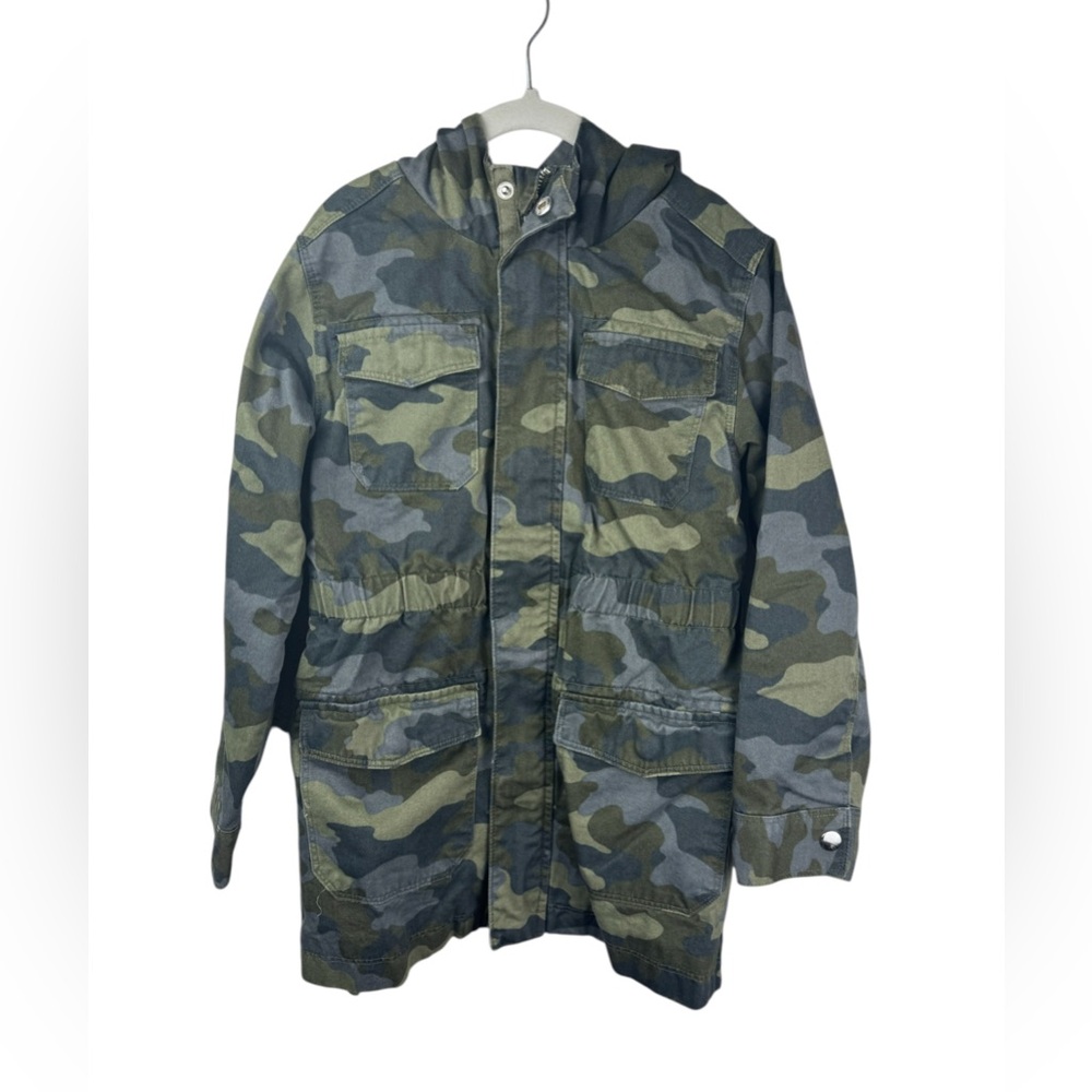 Cat & Jack Girls hooded zip up green camo lightweight jacket drawstring waist 6x